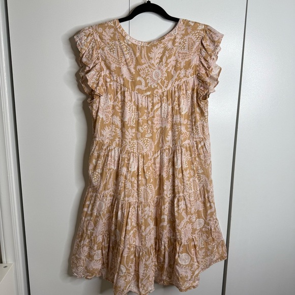Roller Rabbit - Tan & Pink Floral Paisley Ruffle Mini Linen Dress - Medium - Picture 9 of 11